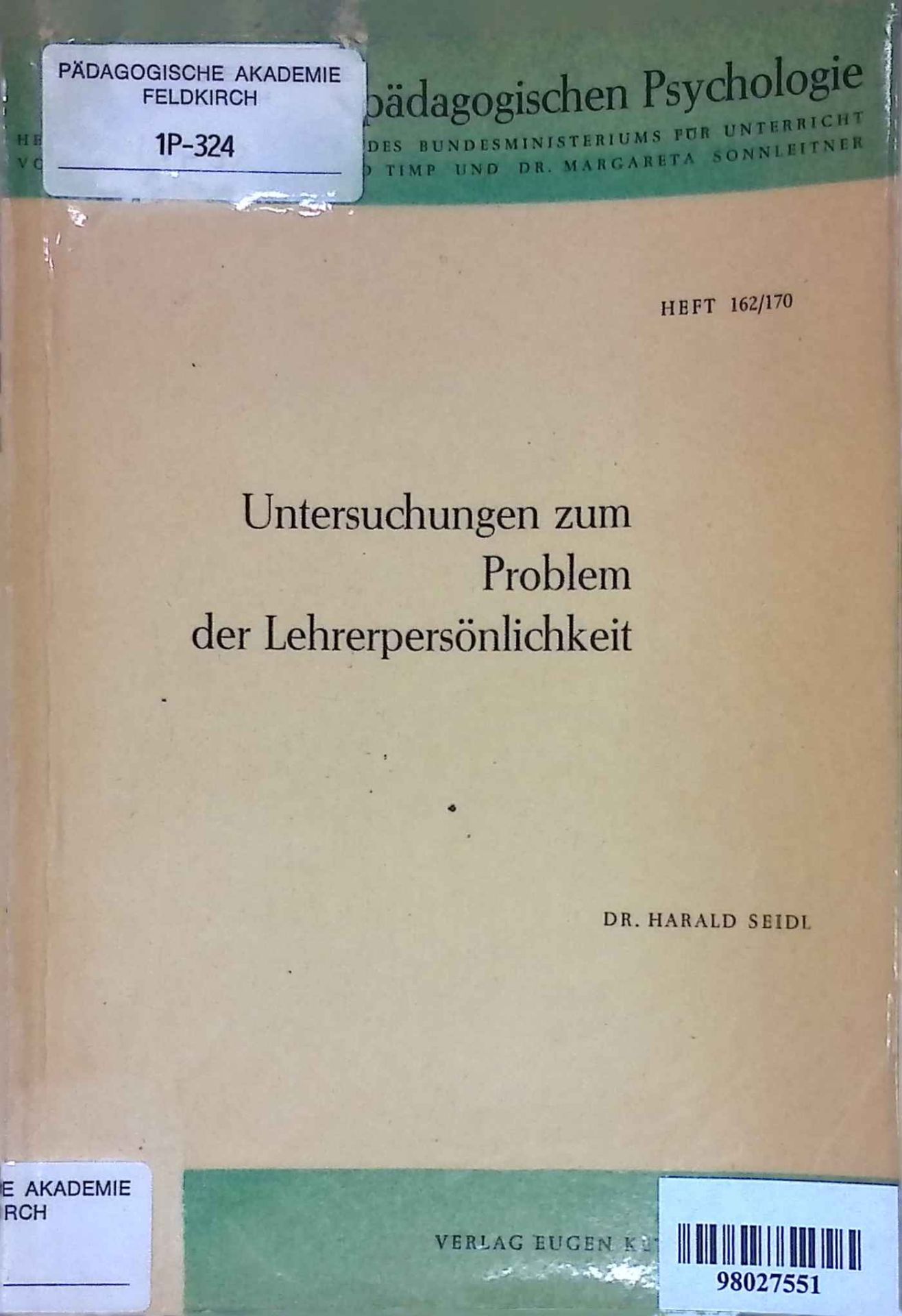 Untersuchungen zum Problem der Lehrerpersönlichkeit