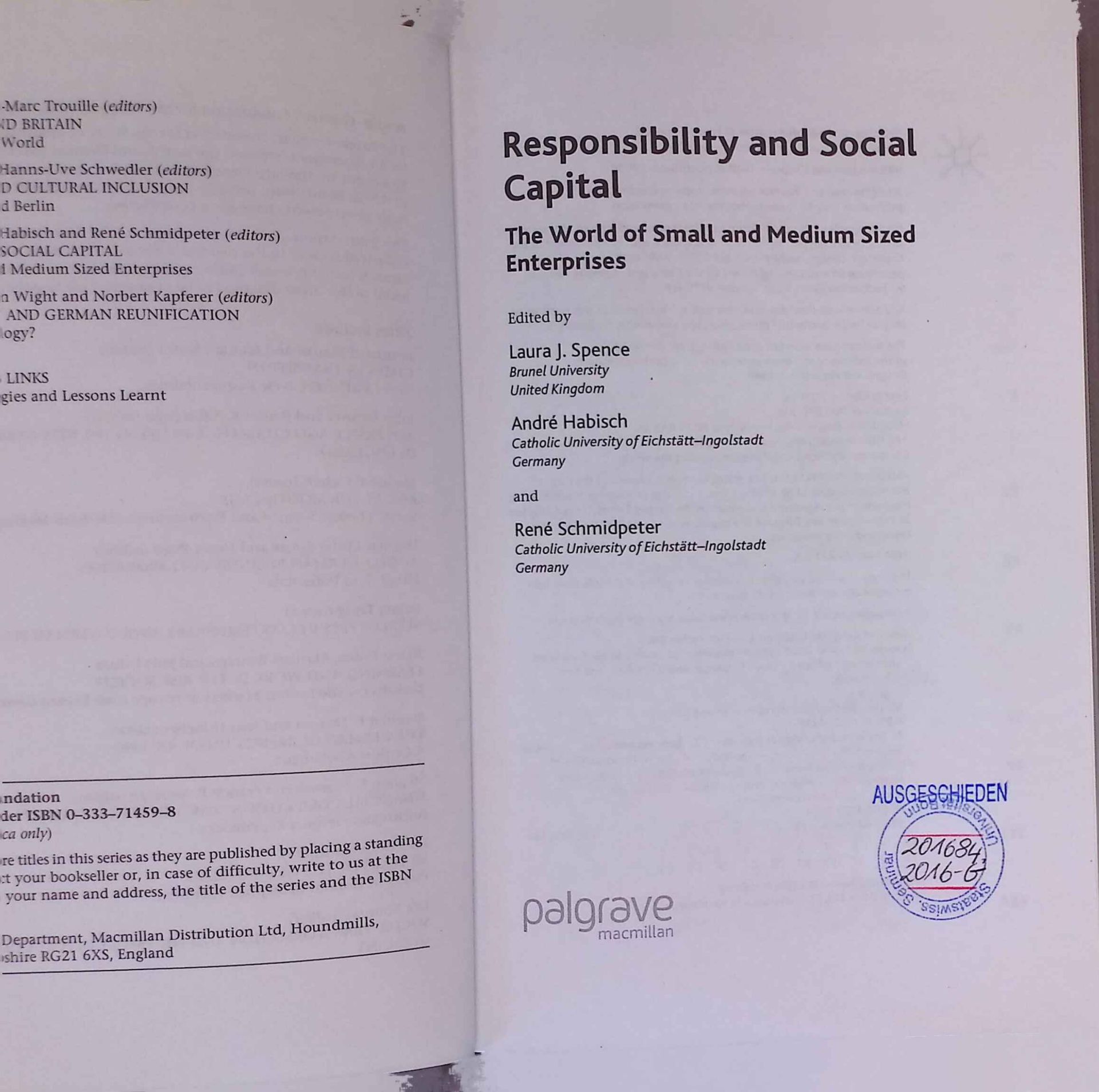 Responsibility and Social Capital: The World of Small and Medium Sized Enterprises