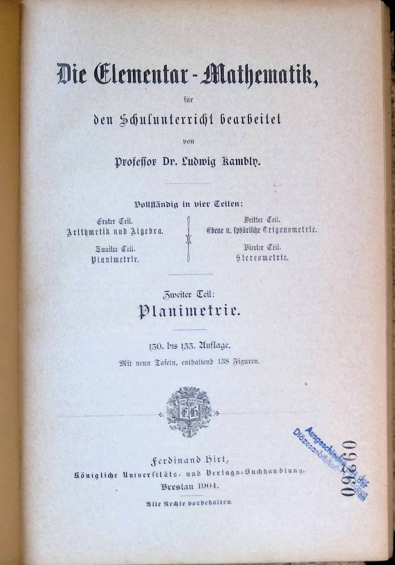 Die Elementar-Mathematik, TEIL 2 : Planimetrie