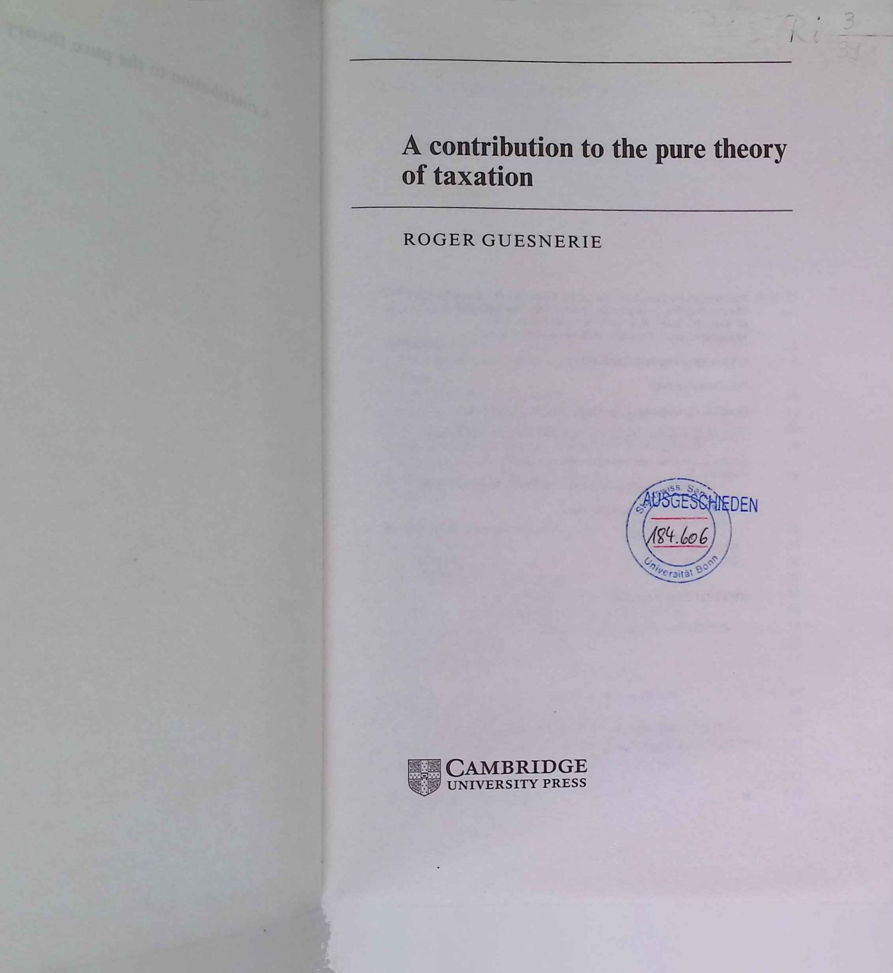 A Contribution to the Pure Theory of Taxation