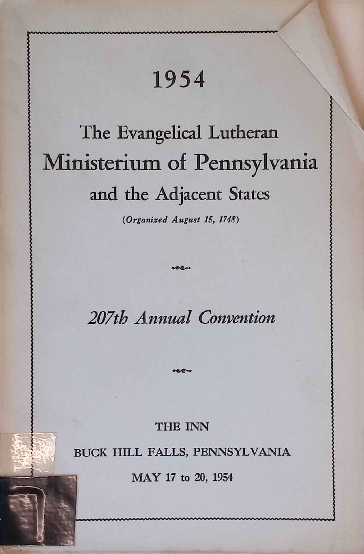 1954. The Evangelical Lutheran Ministerium of Pennsylvania and the Adjacent States