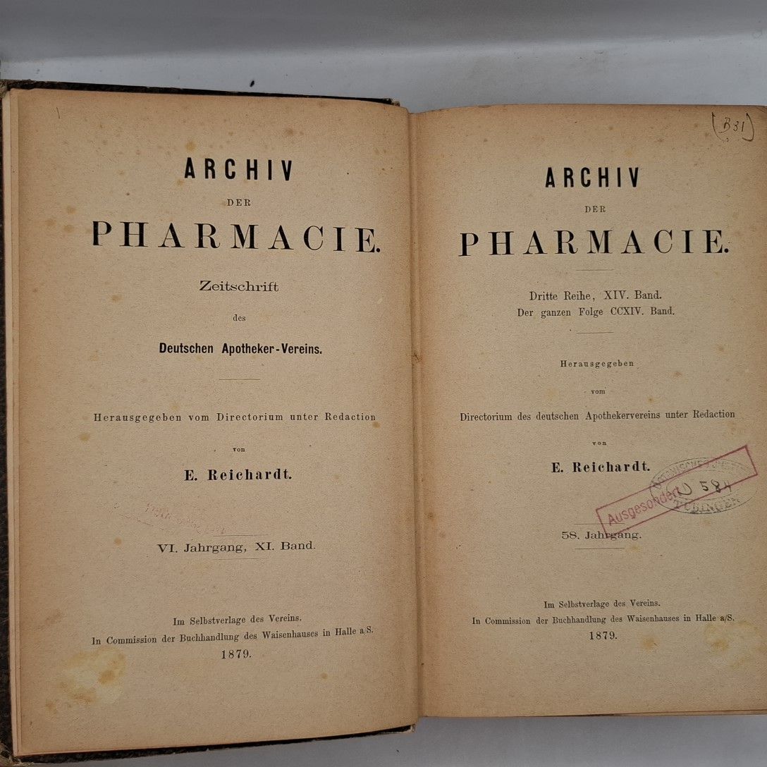 Archiv der Pharmacie. Dritte Reihe, XIV. Band. Der ganzen Folge, CCXIV. Band./ Dritte Reihe, XV. Band. Der ganzen Folge CCXV. Band. (2 Bände KOMPLETT in einem Buch)