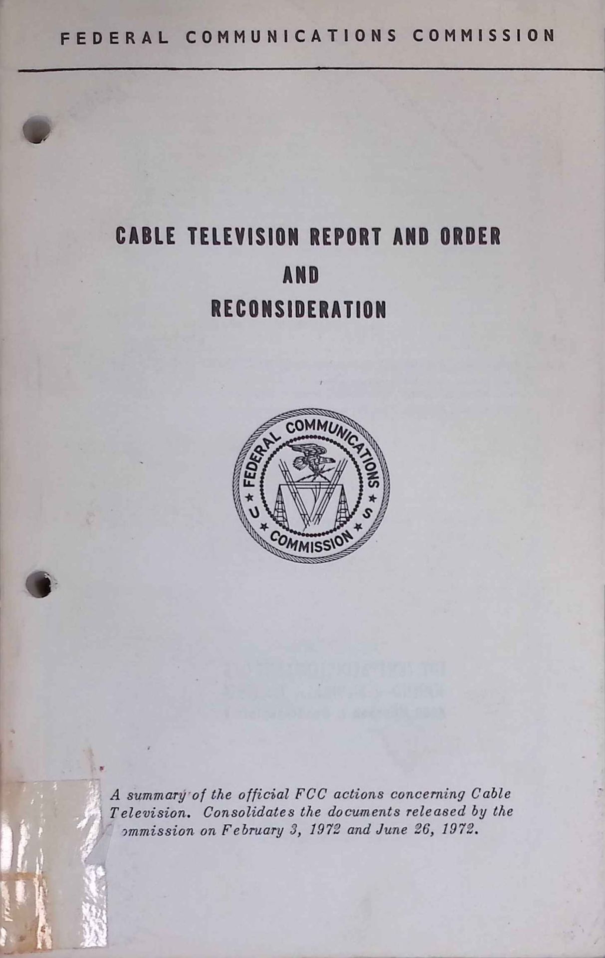 Cable Television report and order and Reconsideration