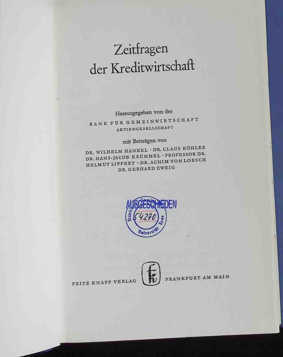 Ansätze zu einer Theorie der Bankpreispolitik - in: Zeitfragen der Kreditwirtschaft