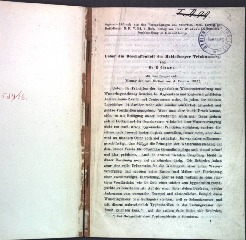 Ueber die Beschaffenheit des Heidelberger Trinkwassers;