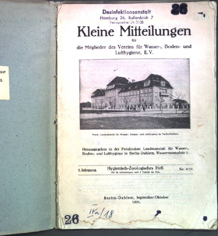 Pulverförmige Mittel, die sich zur Insektenvertilgung als brauchbar erwiesen haben- in: 7. Jg. Nr. 9/11 Kleine Mitteilungen für die Mitglieder des Vereins für Wasser-, Boden- und Lufthygiene e.V.-