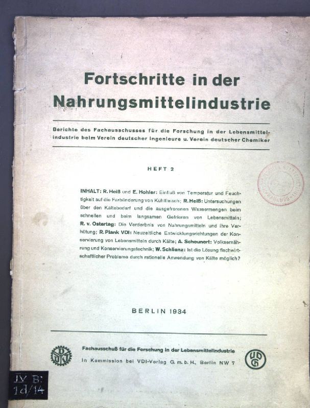 Einfluß von Temperatur und Feuchtigkeit auf die Farbänderung von Kühlfleisch - in: Heft 2 Fortschritte in der Nahrungsmittelindustrie