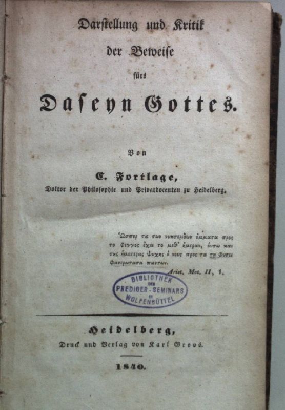 Darstellung und Kritik der Beweise fürs Daseyn Gottes.