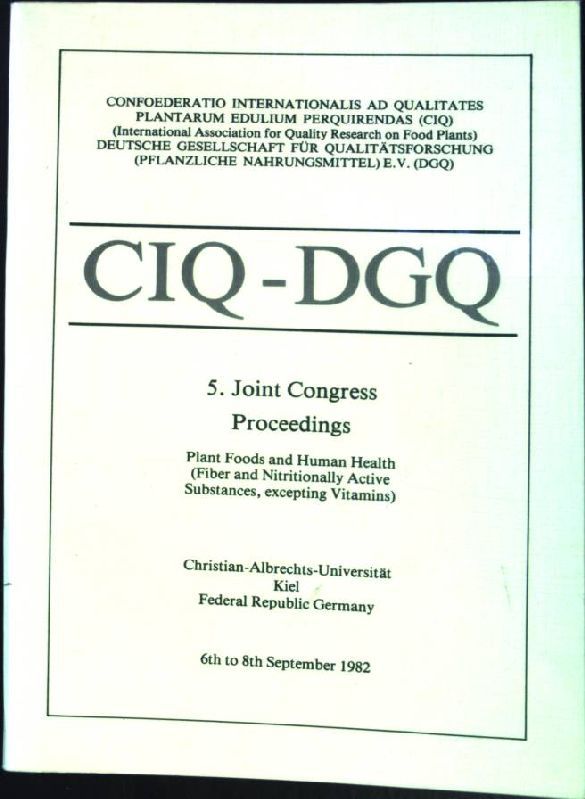 CIQ-DGQ. 5.Joint Congress, Proceedings. Plant Foods and Human Health