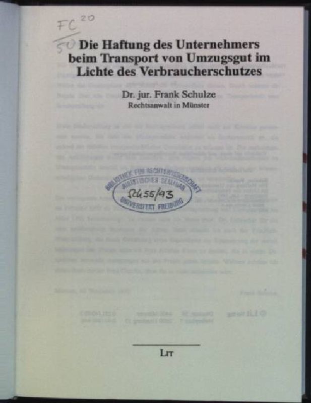 Die Haftung des Unternehmers beim Transport von Umzugsgut im Lichte des Verbraucherschutzes