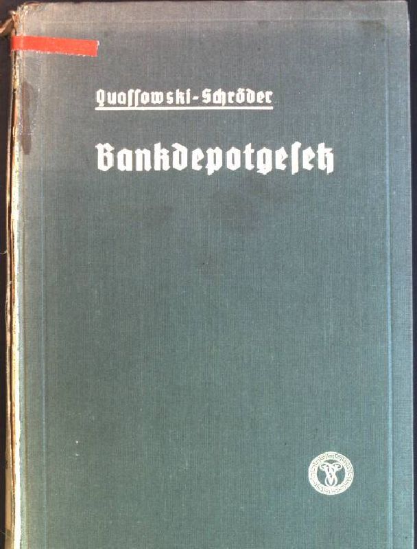 Bankdepotgesetz: Gesetz über die Verwahrung und Anschaffung von Wertpapieren vom 4. Februar 1937