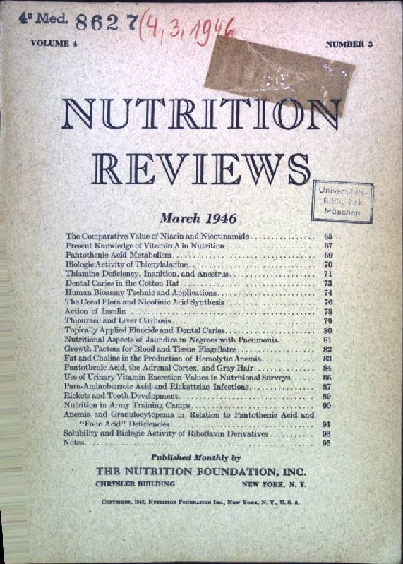 Present Knowledge of Vitamin A in Nutrition. - In : Vol. 4, Number 3, March 1946, Nutrition Reviews