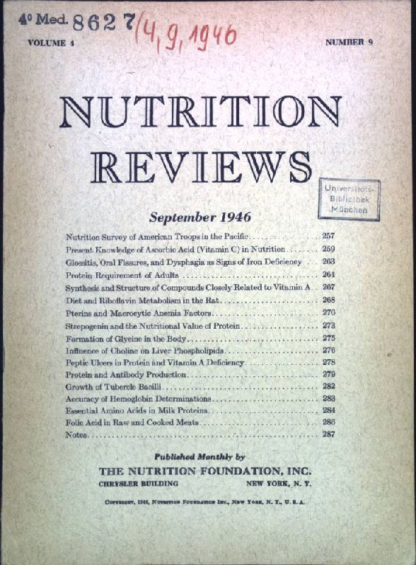 Diet and Riboflavin Metabolism in the Rat. - In : Vol. 4, Number 9 September/1946, Nutrition Reviews