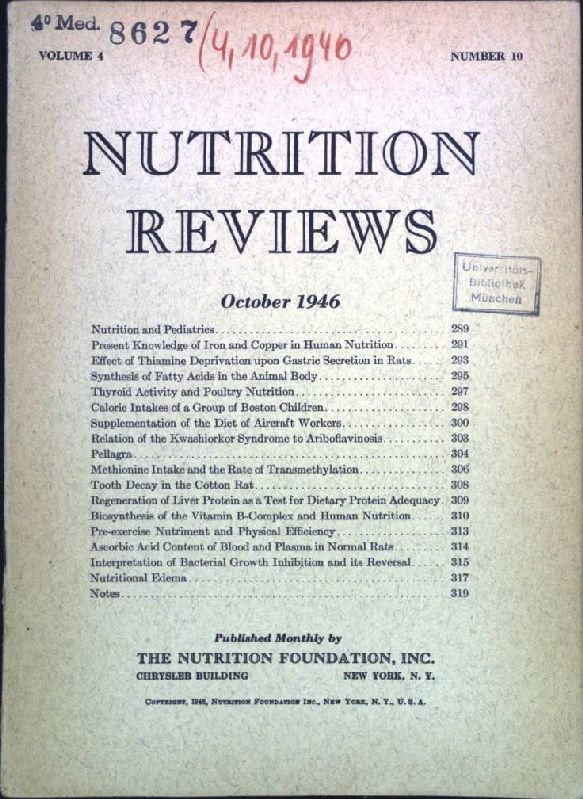 Tooth Decay in the cotton Rat. - In : Vol. 4, Number 19 October /1946, Nutrition Reviews