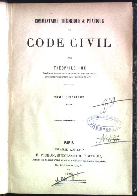 Commentaire théorique et pratique du Code Civil - tome 15 (Table)