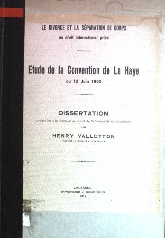 Étude de la Convention de La Haye du 12 juin 1902