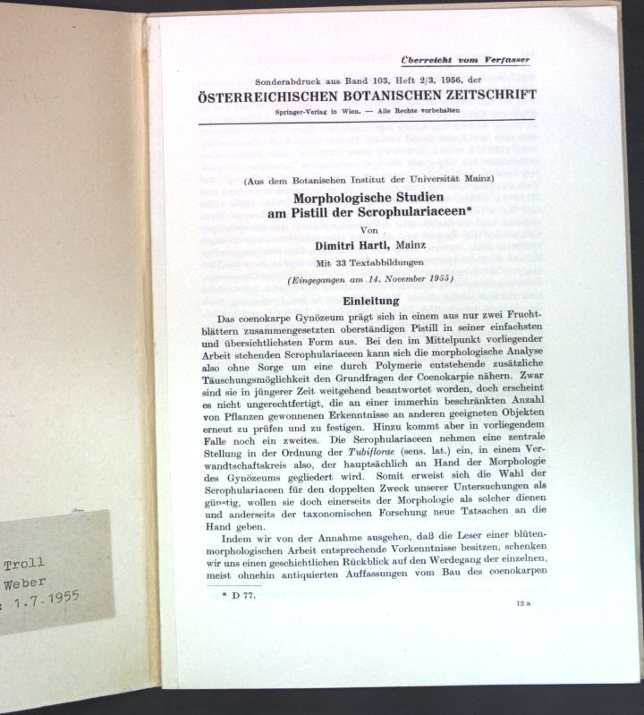 Morphologische Studien am Pistill der Scrophulariaceen - (Dissertation)