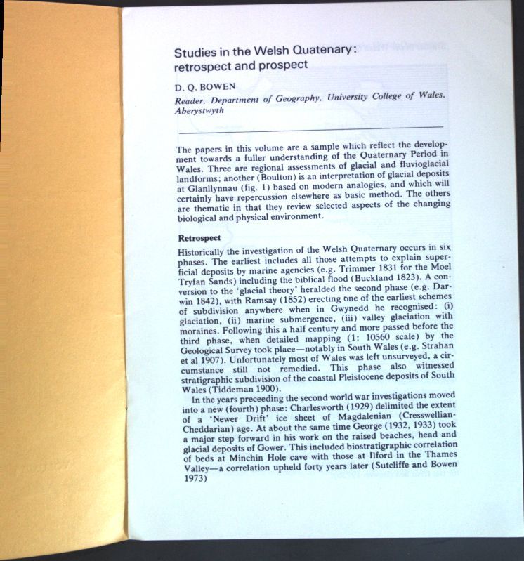 Studies in the Welsh Quaternary: Retrospect and Prospect