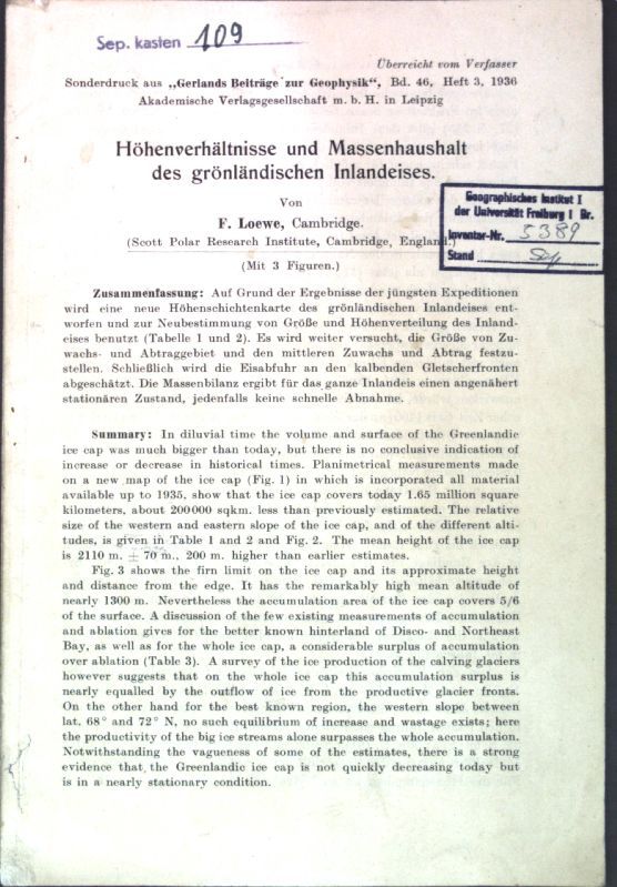 Höhenverhältnisse und Massenhaushalt des grönländischen Inlandeises