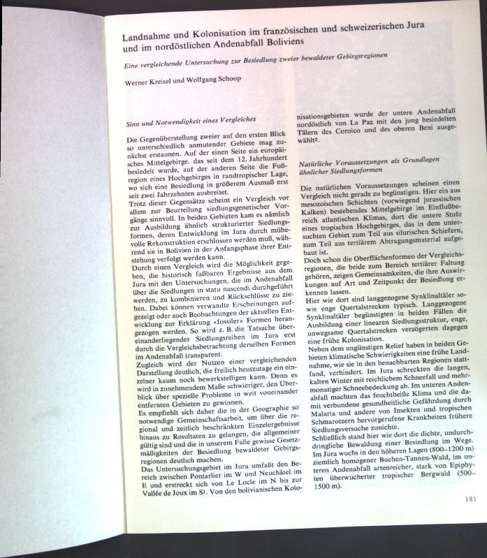 Landnahme und Kolonisation im französischen und schweizerischen Jura und im nordöstlichen Andenabfall Boliviens