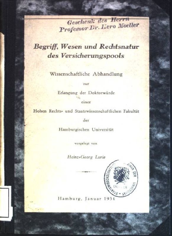 Begriff, Wesen und Rechtsnatur des Versicherungspools