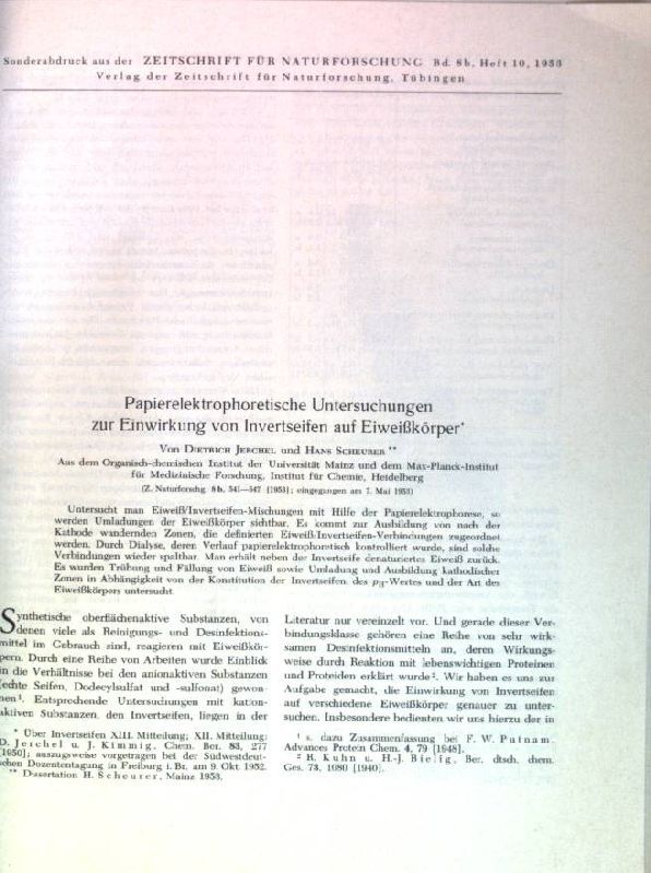 Papierelektrophoretische Untersuchungen zur Einwirkung von Invertseifen auf Eiweißkörper