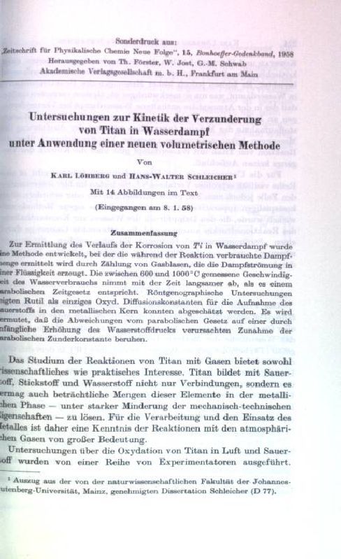 Untersuchungen zur Kinetik der Verzunderung von Titan in Wasserdampf unter Anwendung einer neuen volumetrischen Methode
