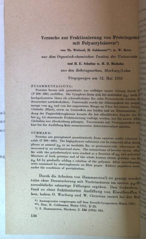 Versuche zur Fraktionierung von Proteingemischen mit Polyacrylsäuren