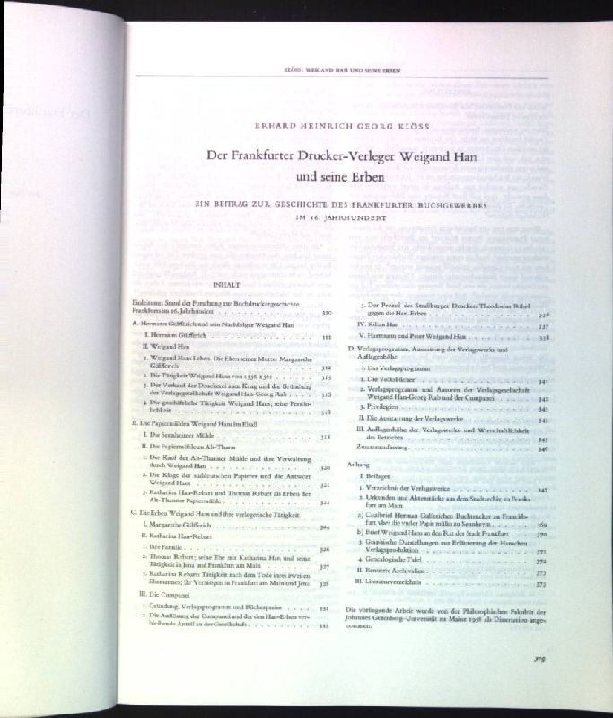 Der Frankfurter Drucker-Verleger Weingand Han und seine Erben: Ein Beitrag zur Geschichte des frankfurter Buchgewerbes im 16. Jahrhundert