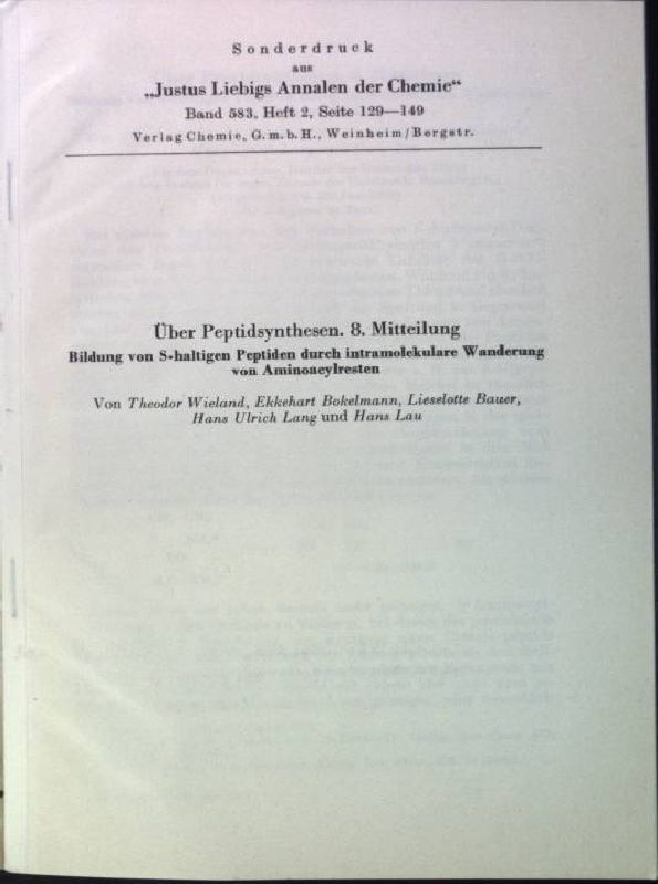 Über Peptidsynthesen. 8. Mitteilung: Bildung von S-haltigen Peptiden durch intramolekulare Wanderung von Aminoacylresten