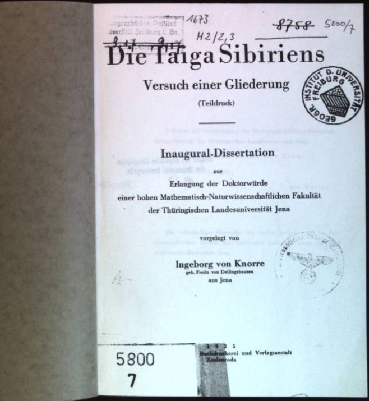 Die Taiga Sibiriens: Versuch einer Gliederung (Teildruck)