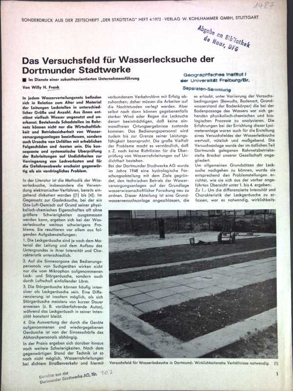Das Versuchsfeld für Wasserlecksuche der Dortmunder Stadtwerke