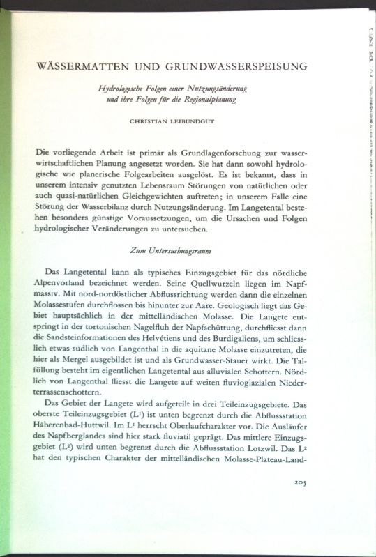 Wässermatten und Grundwasserspeisung: Hydrologische Folgen einer Nutzungsänderung und ihre Folgen für die Regionalplanung