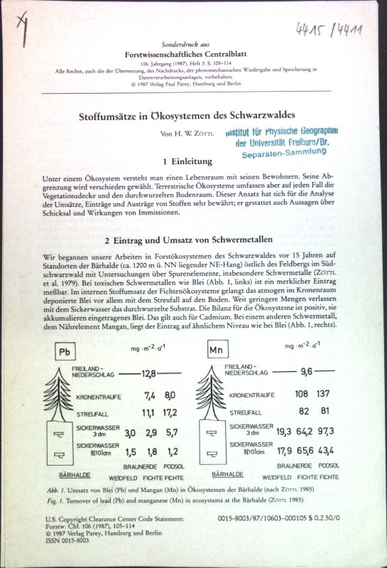 Stoffumsätze in Ökosystemen des Schwarzwaldes