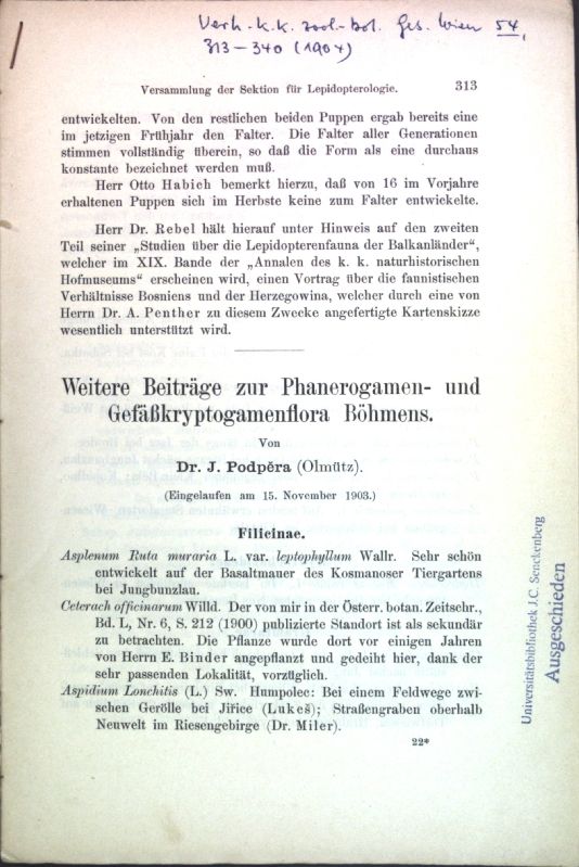 Weitere Beiträge zur Phanerogamen-und Gefäßkryptogamenflora Böhmens