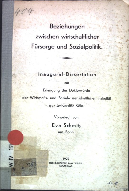 Beziehungen zwischen wirtschaftlicher Fürsorge und Sozialpolitik