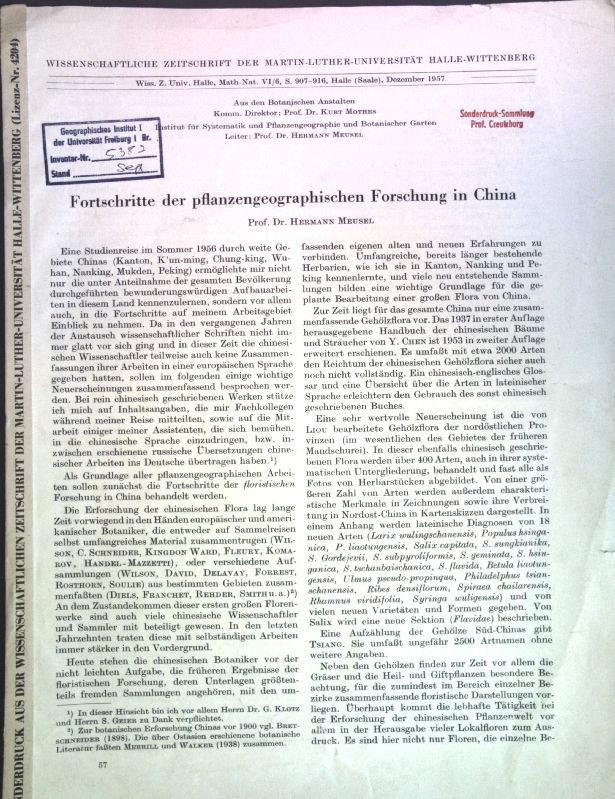 Fortschritte der pflanzengeographischen Forschung in China