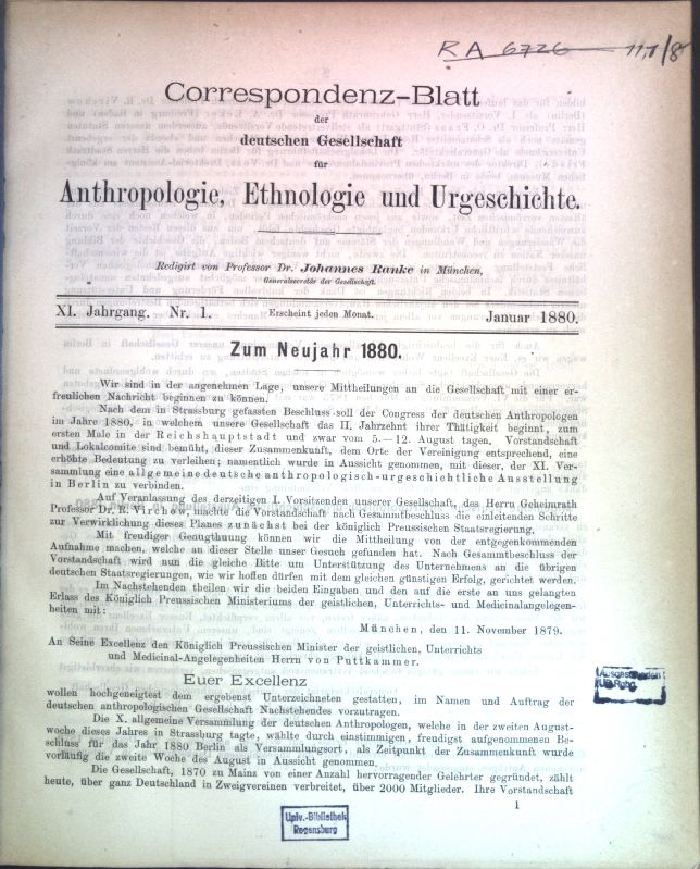 Die Schweizer Jugend nach der Farbe der Augen, der Haare und der Haut - in: XI. Jg. Nr. 1 - 11 Correspondenz-Blatt der deutschen Gesellschaft für Anthropologie, Ethnologie und Urgeschichte (Jahrgänge zusammengefasst in einem Band)