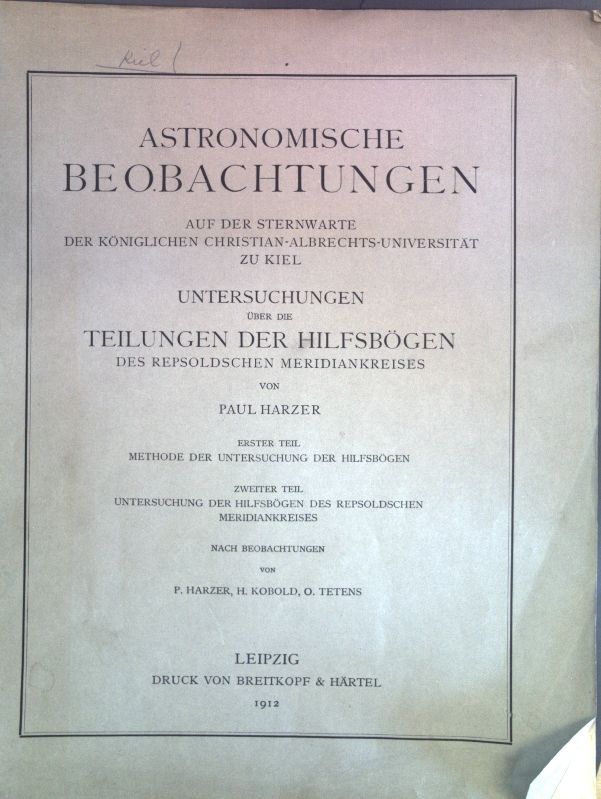 Untersuchungen über die Teilungen der Hilfsbögen des Repsoldschen Meridiankreises