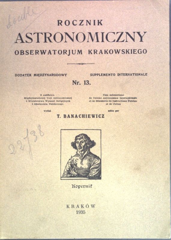 Rocznik Astronomiczny Obserwatorjum Krakowskiego, Dodatek Miedzynarodowy/supplemento Interantionale Nr. 13