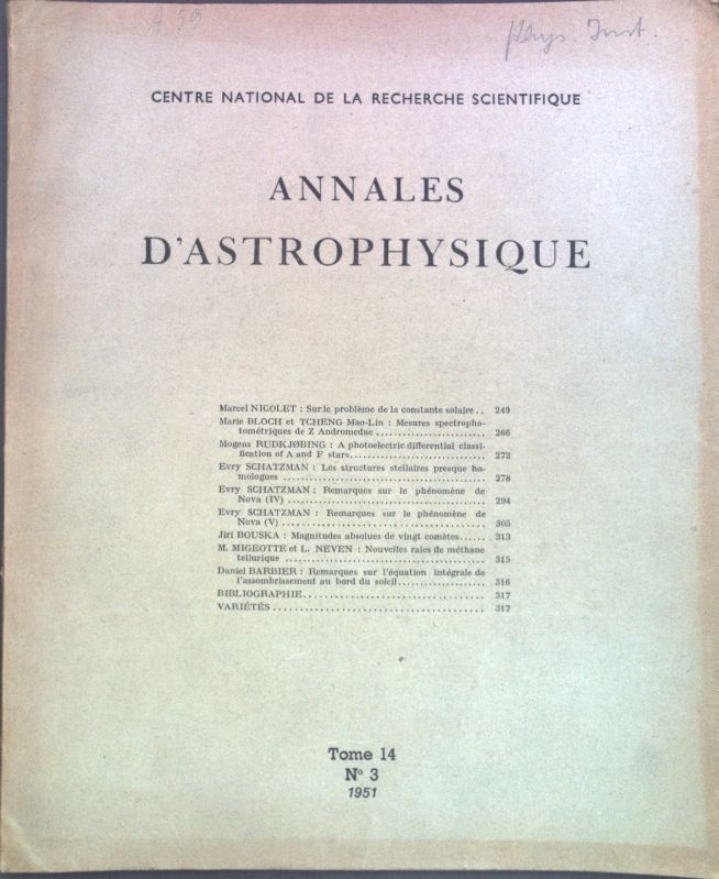 A photoelectric differential classification of A and F stars - dans: Tome 14 No. 3 Annales d'Astrophysique