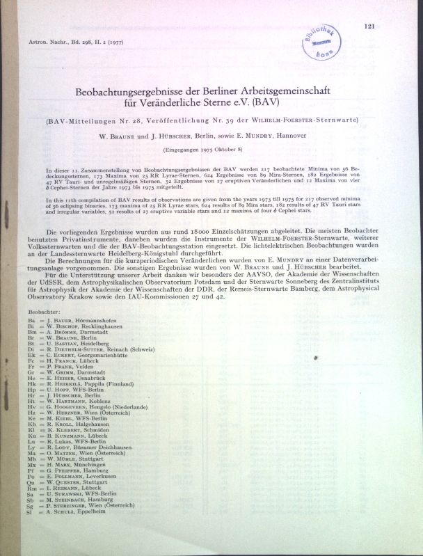 Beobachtungsergebnisse der Berliner Arbeitsgemeinschaft für Veränderliche Sterne e. V. (BAV)