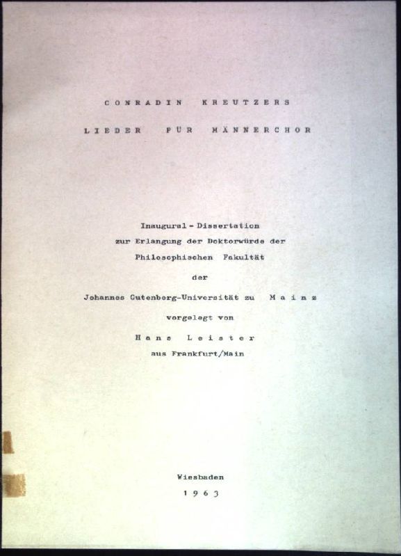 Conradin Kreutzers Lieder für Männerchor