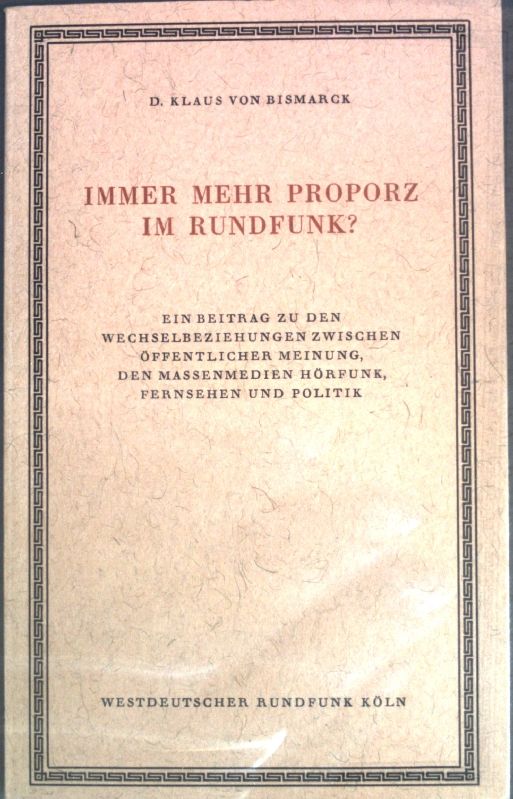 Immer mehr Proporz im Rundfunk? Ein Beitrag zu den Wechselbeziehungen zwischen öffentlicher Meinung, den Massenmedien Hörfunk, Fernsehen und Politik