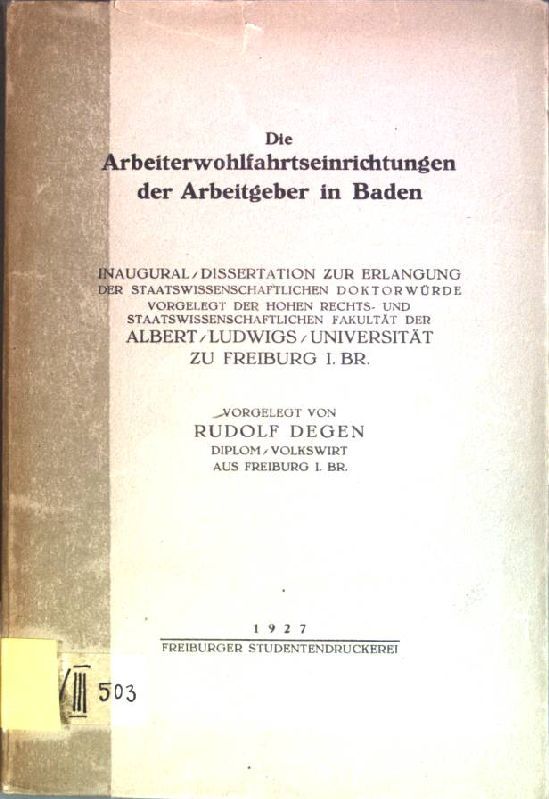 Die Arbeiterwohlfahrtseinrichtungen der Arbeitgeber in Baden