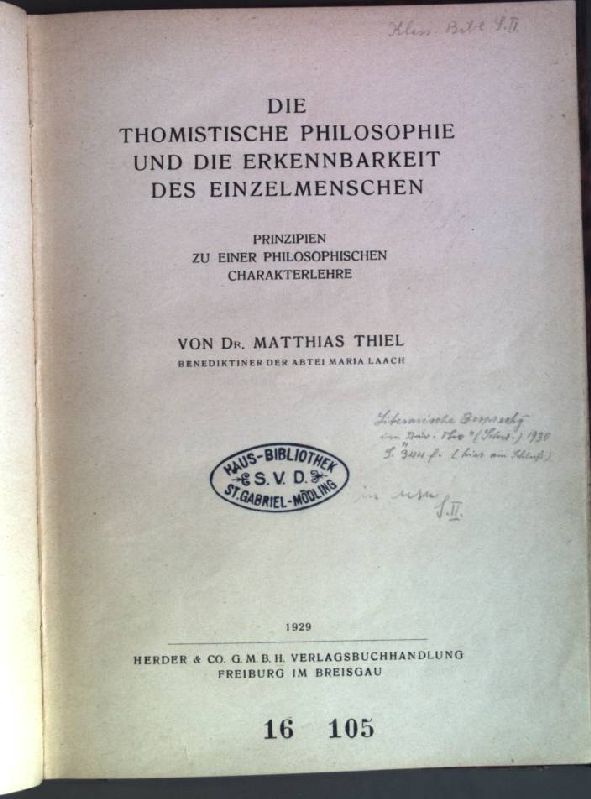 Die thomistische Philosophie und die Erkennbarkeit des Einzelmenschen