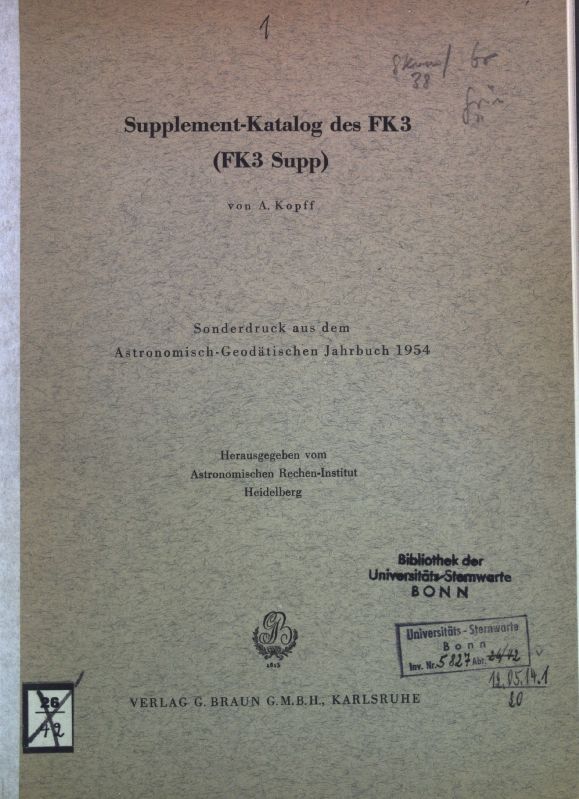 Supplement-Katalog des FK3 (FK3 Supp) - Begeheftet: Suplement-Katalog des FK3 (FK3 Supp) - Genaue Örter und EB für den Südhimmel