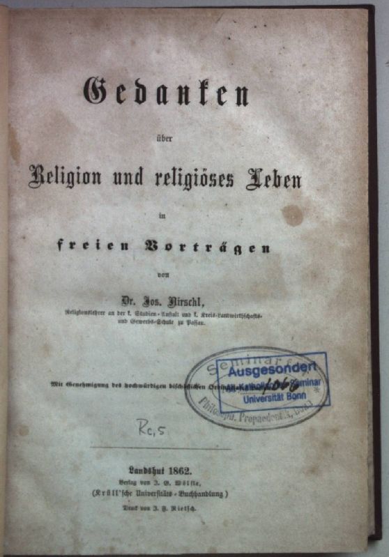 Gedanken über Religion und religiöses Leben in freien Vorträgen