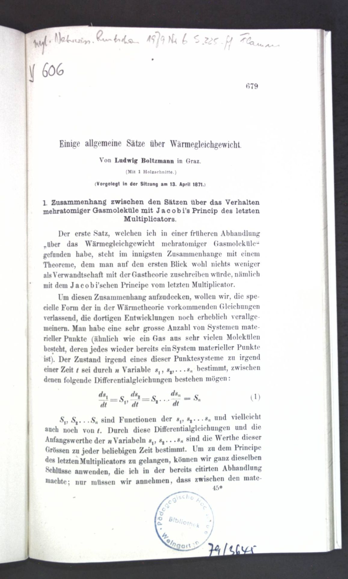 Einige allgemeine Sätze über Wärmegleichgewicht