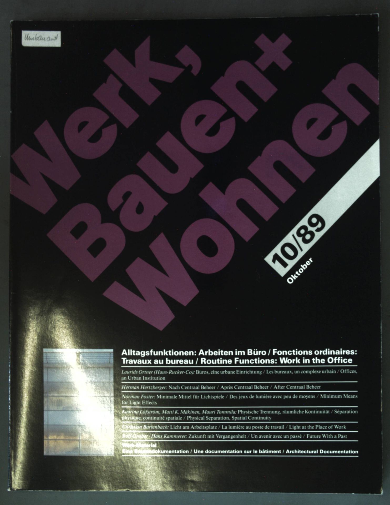 Alltagsfunktionen: Arbeiten im Büro in: Nr. 10/89 Werk, Bauen + Wohnen